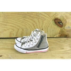 Converse Chuck Taylor Girls 11 Junior Metallic Zip Fabric Gray Sneakers